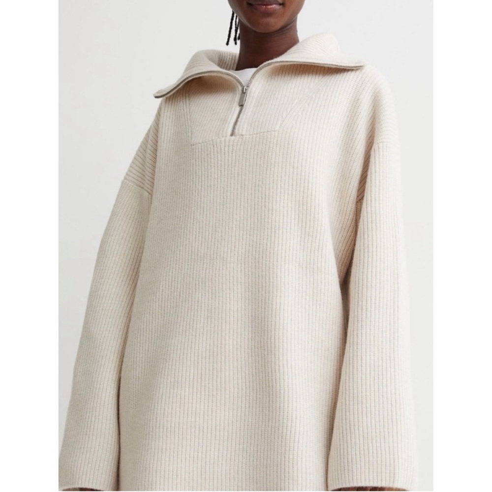 H&M 1/4 Quarter Zip Rib Knit Oversized Wool Blend Sweater